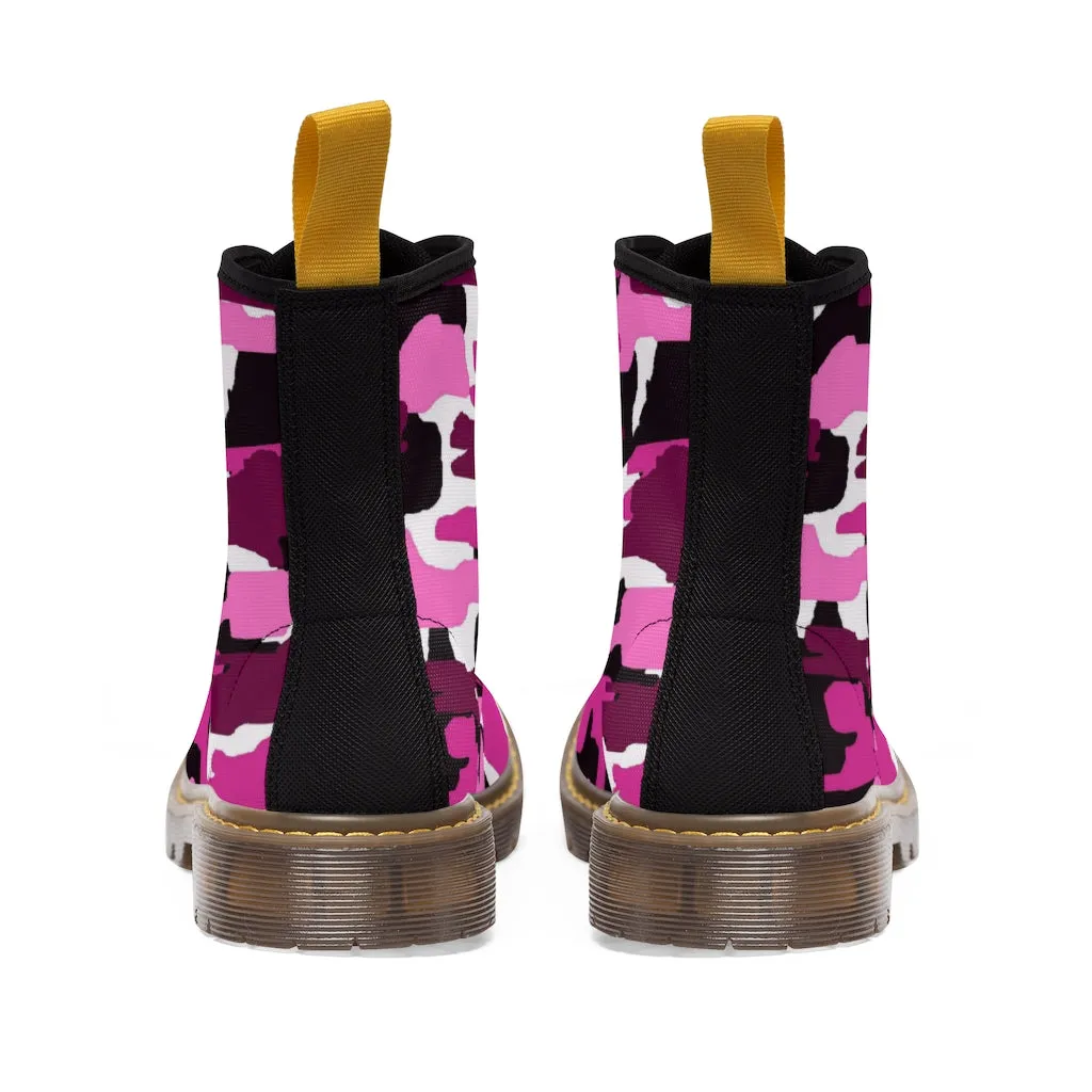 Purple Camo Women's Canvas Boots, Pink Purple Camouflage Military Army Print Winter Boots For Ladies