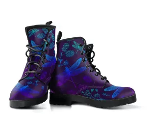 Purples and Blues Dragonfly  Memory Foam Boots | All Season Lace Up Boots | Vegan Leather Combat Boot by Manifestie