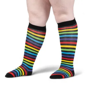 Radiant Rainbow Stripes Unisex Knee Socks - Wide Calf