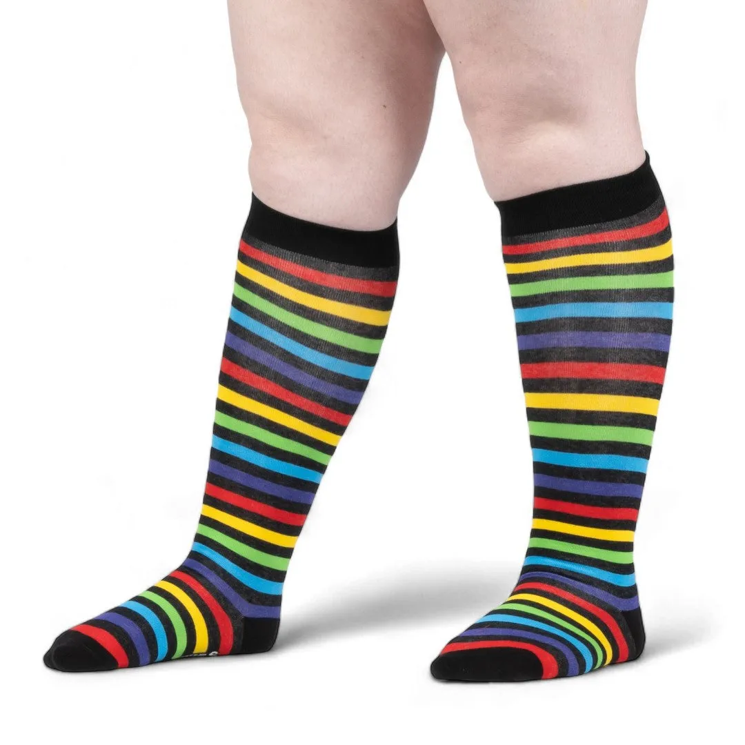 Radiant Rainbow Stripes Unisex Knee Socks - Wide Calf