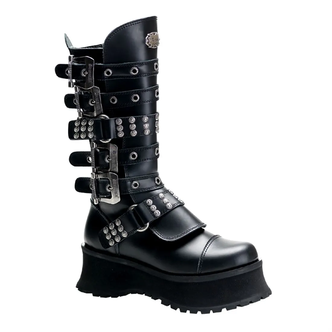 Ravage-302 Black Leather 2" Heel Combat Boot