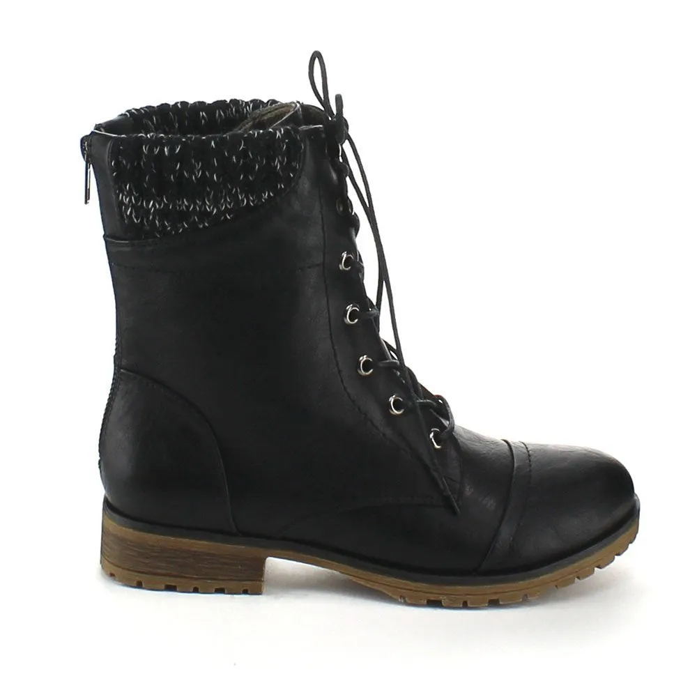 Refresh Women's Sweater Cuff Lace Up Combat Boots
