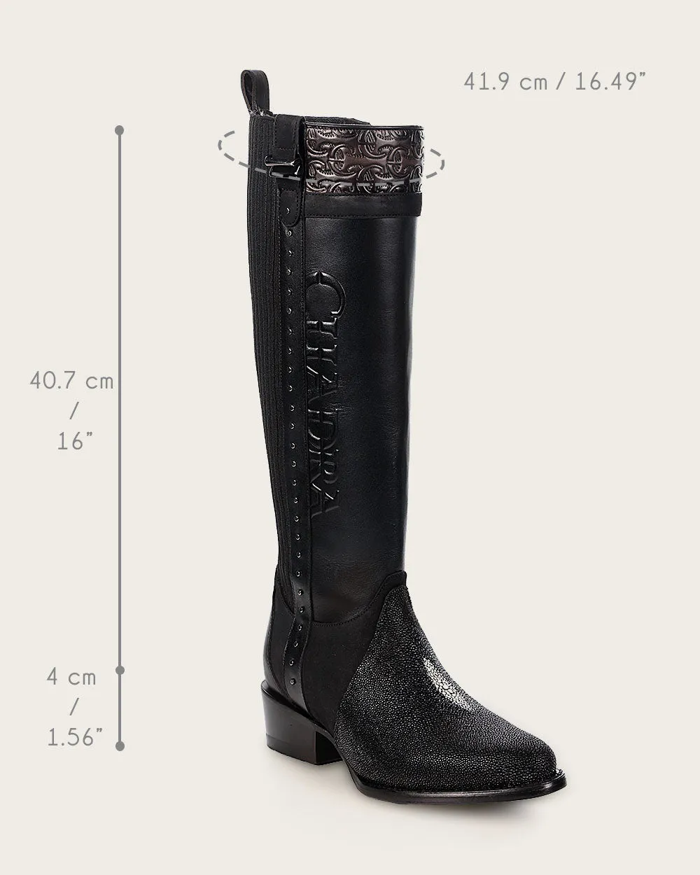 Riding style black elegant stingray boot