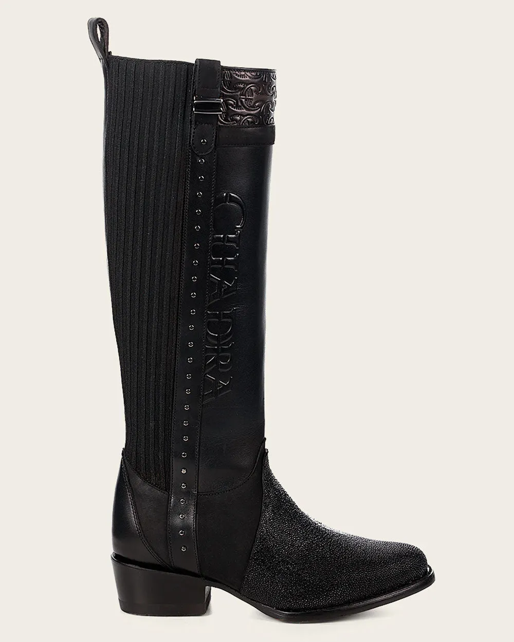Riding style black elegant stingray boot