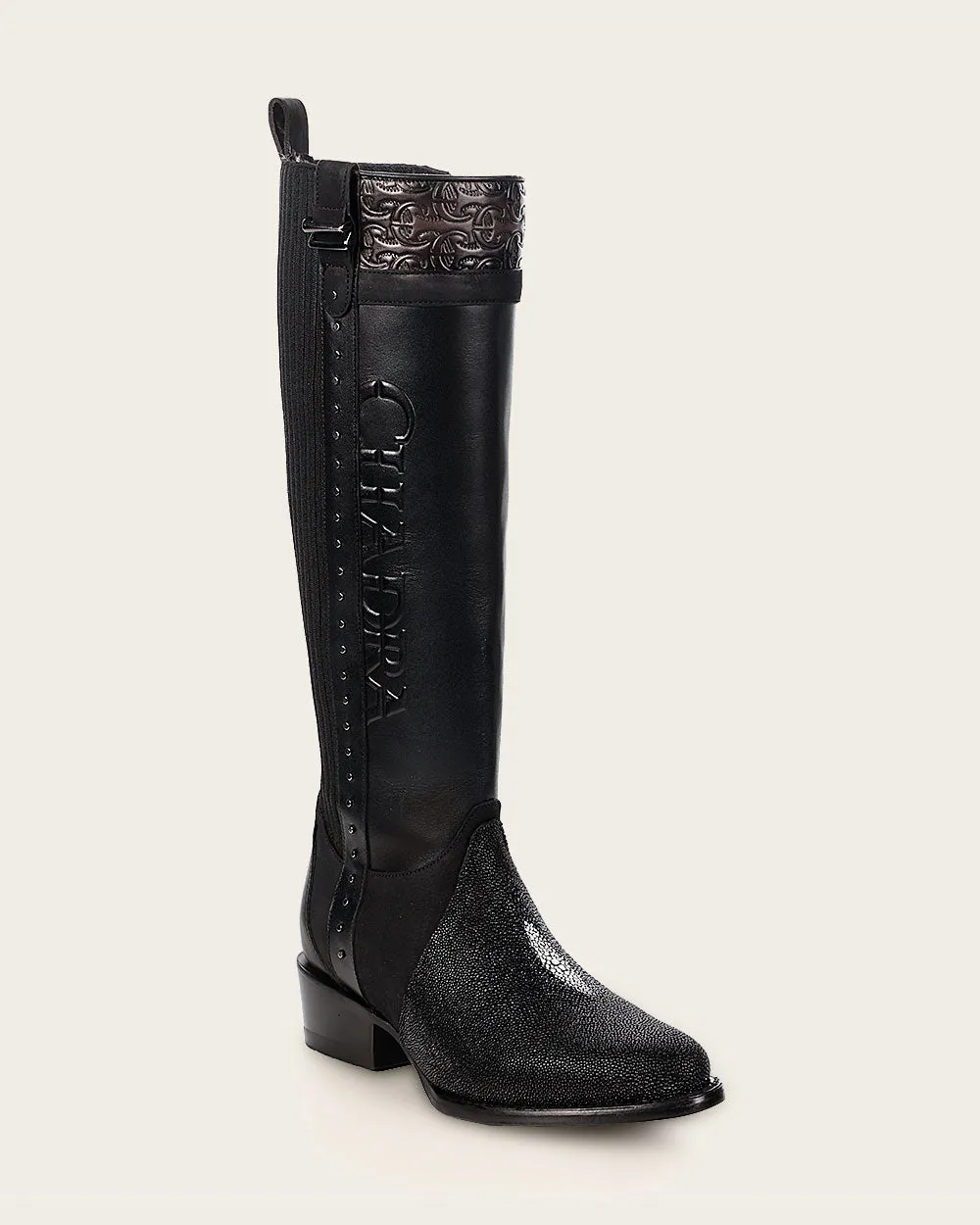 Riding style black elegant stingray boot