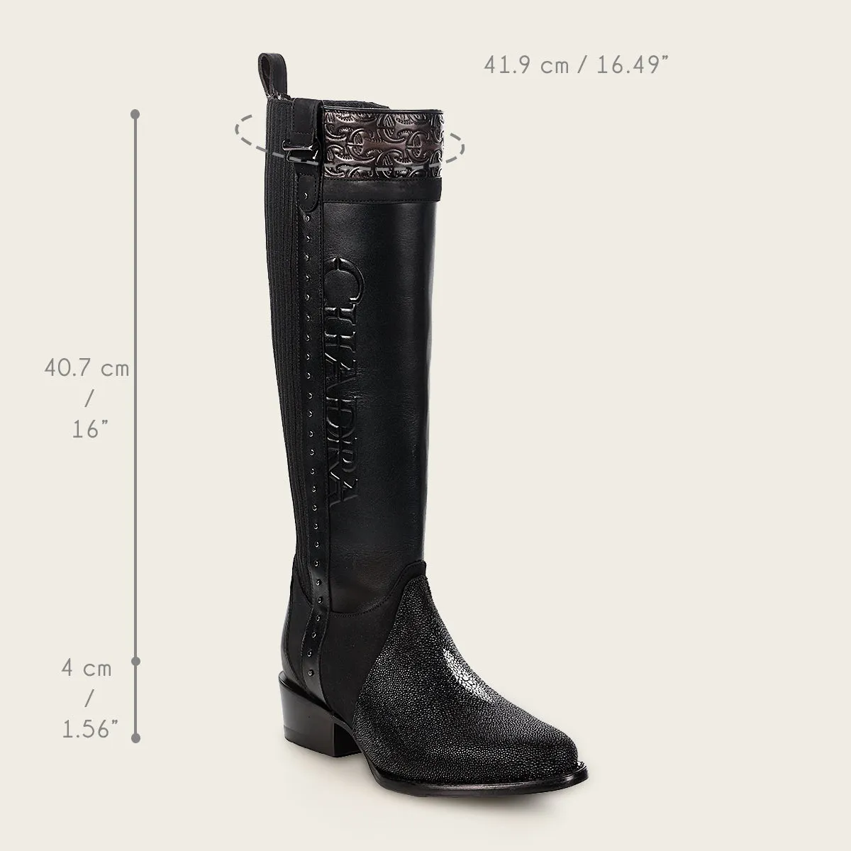 Riding style black elegant stingray boot