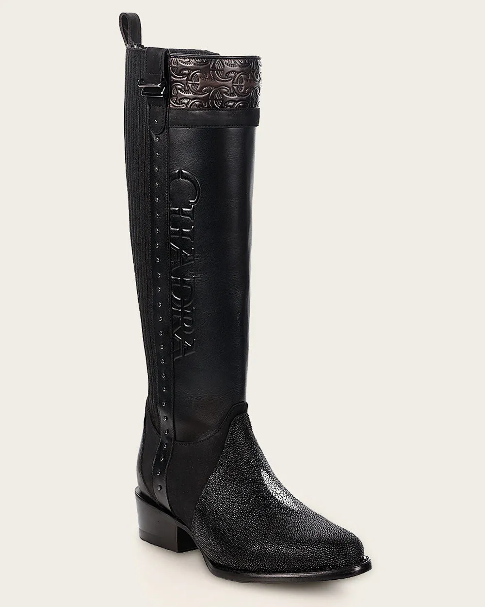 Riding style black elegant stingray boot