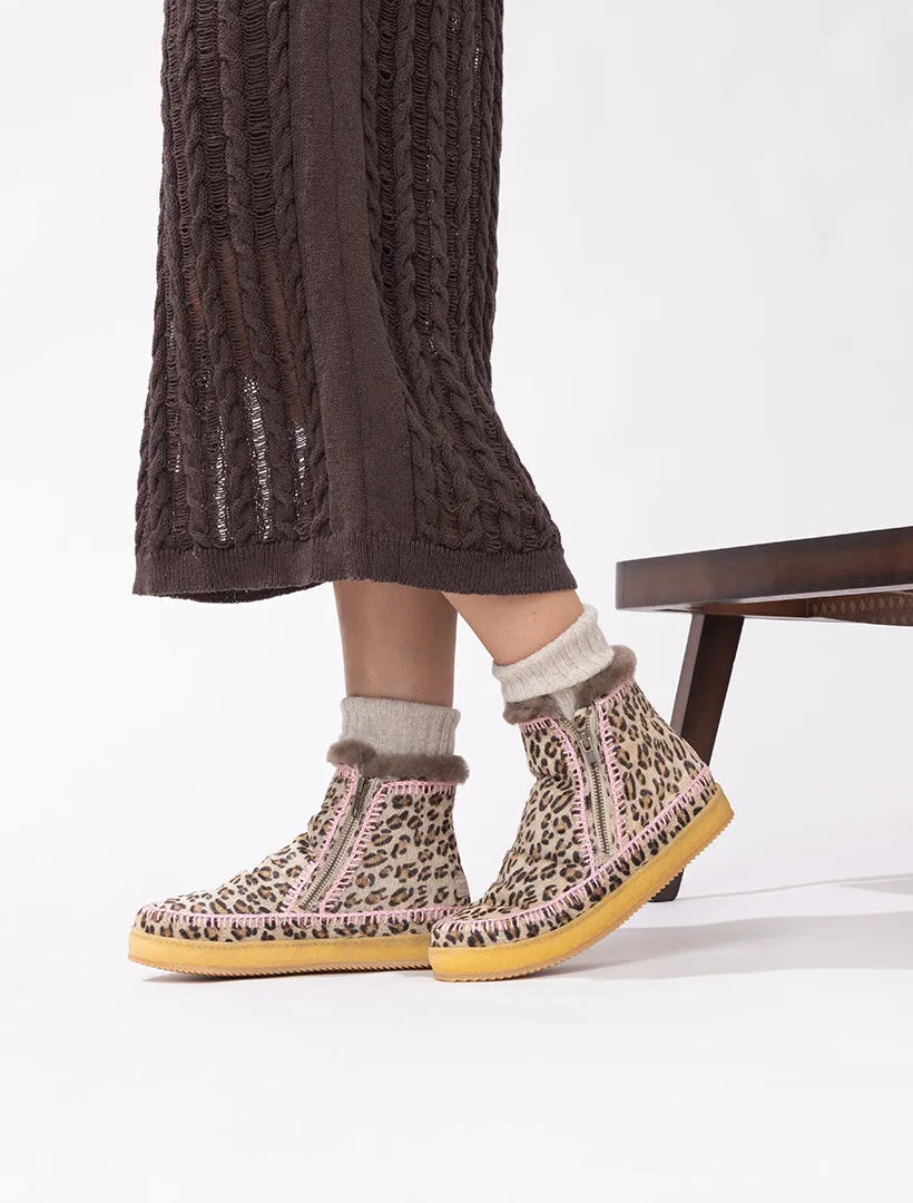 Setsu Crochet Ankle Boot Leopard Baby Pink