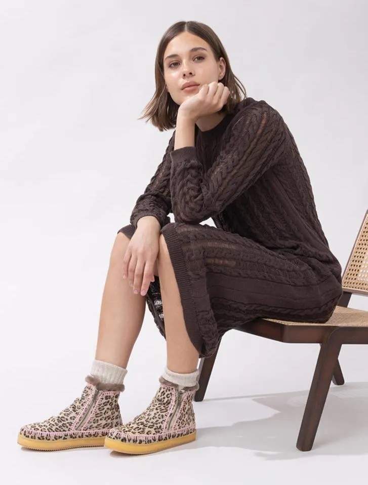 Setsu Crochet Ankle Boot Leopard Baby Pink