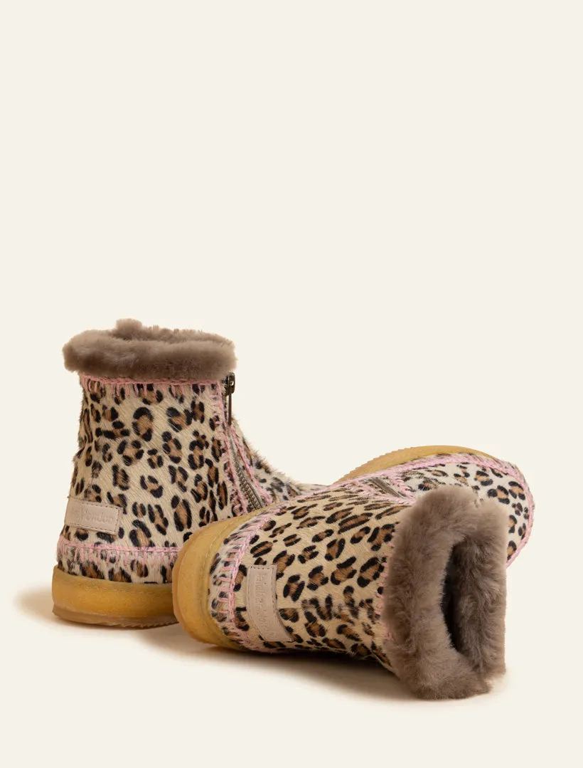 Setsu Crochet Ankle Boot Leopard Baby Pink