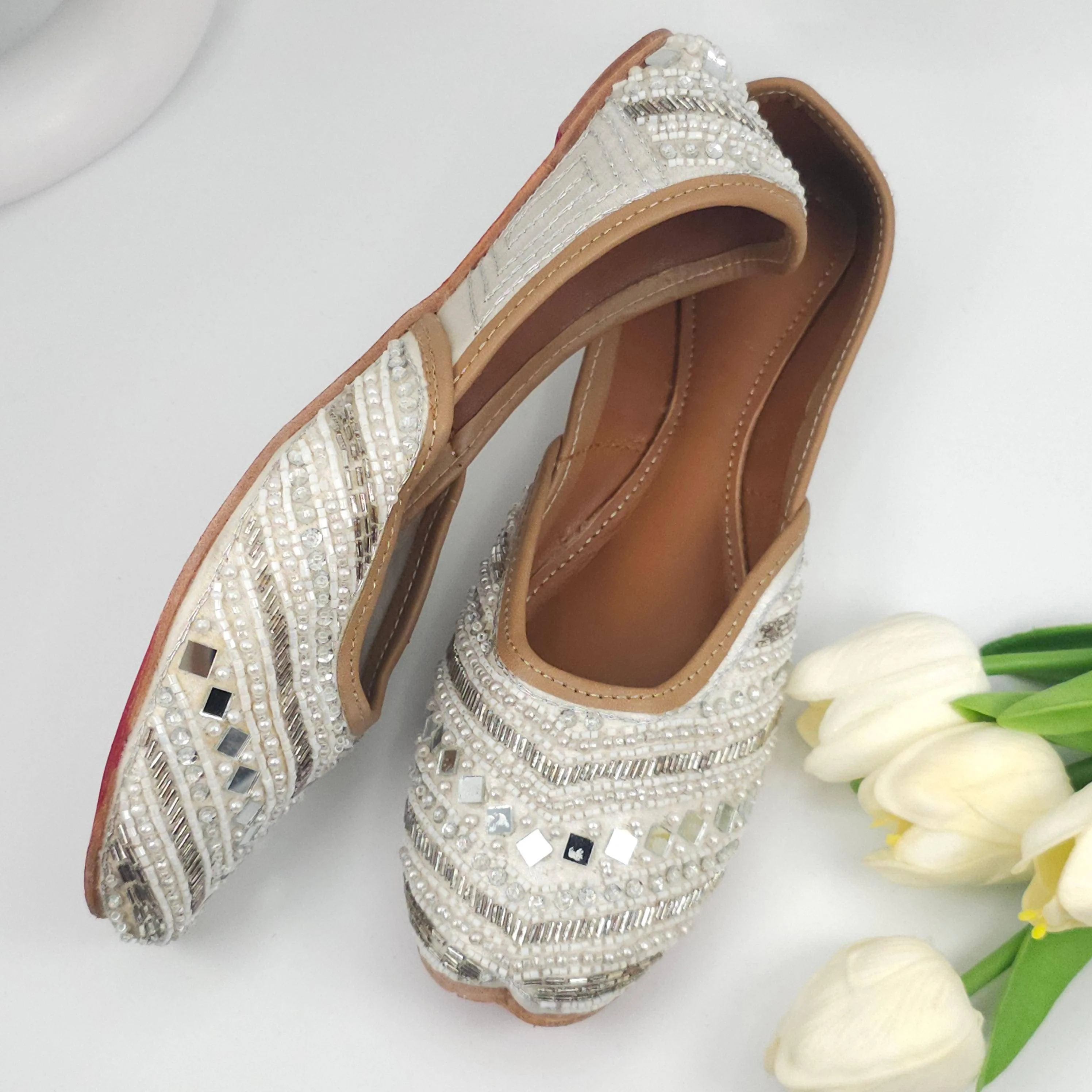 Snowie - Womens White  Ballerina Jutti Shoes
