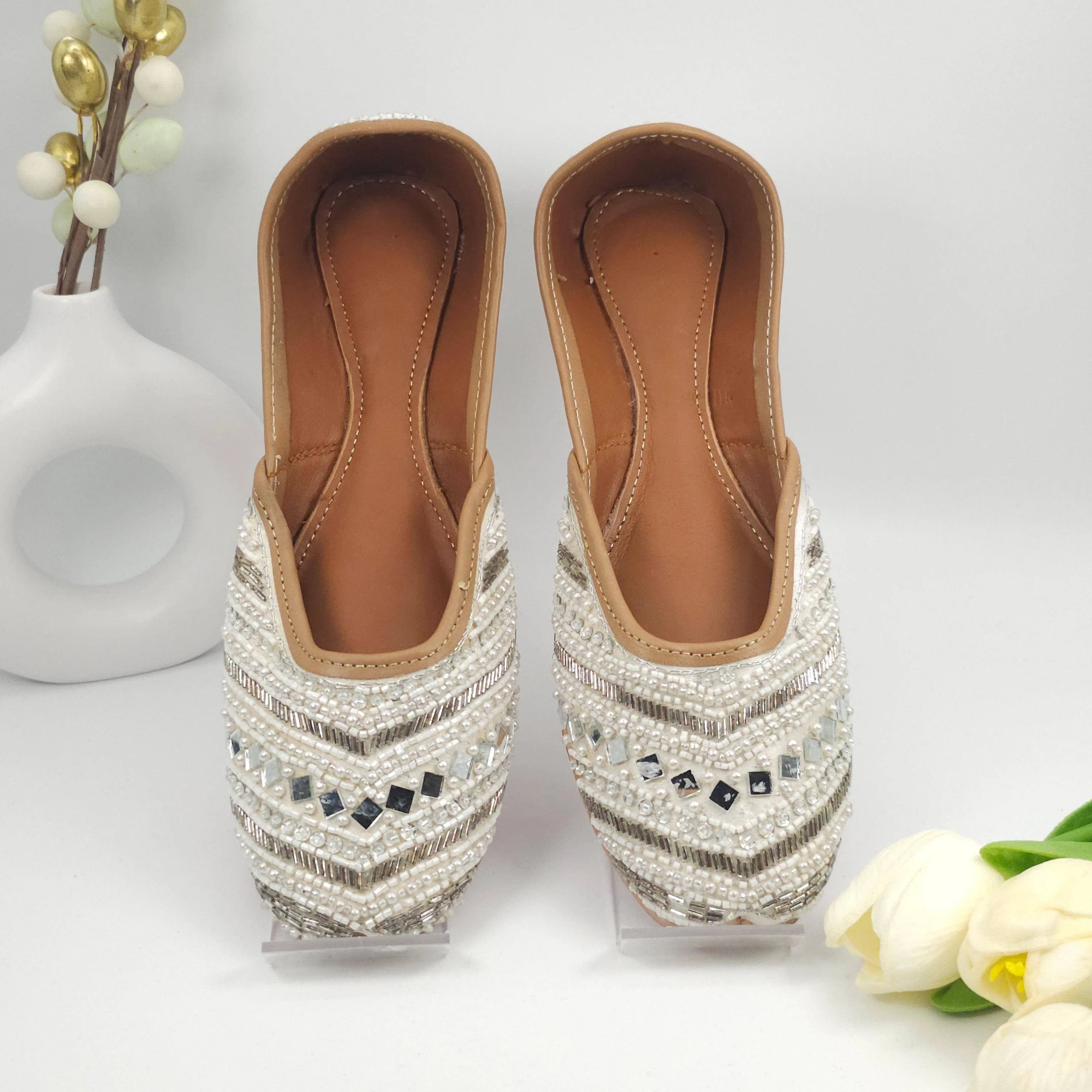 Snowie - Womens White  Ballerina Jutti Shoes