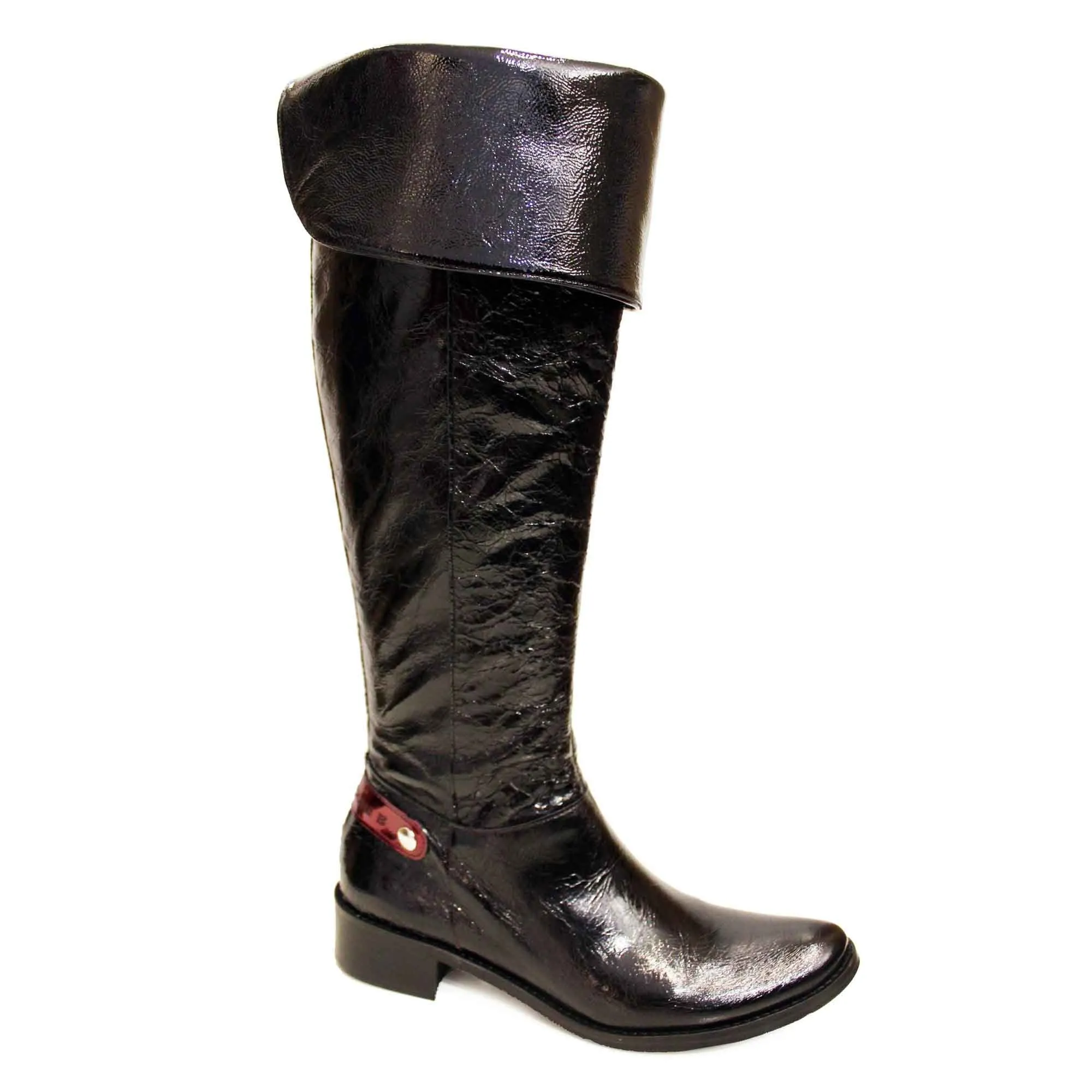 St Germaine - Black Patent leather flat boot