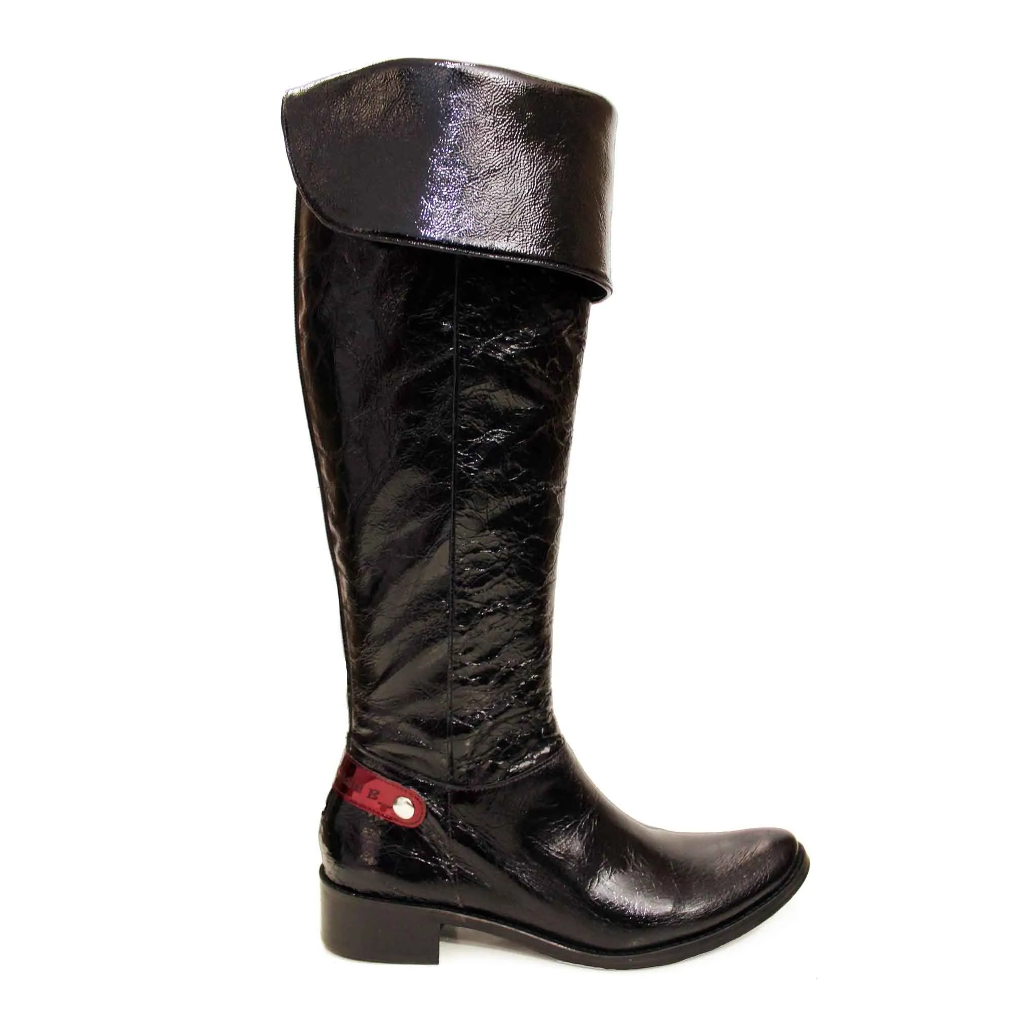 St Germaine - Black Patent leather flat boot