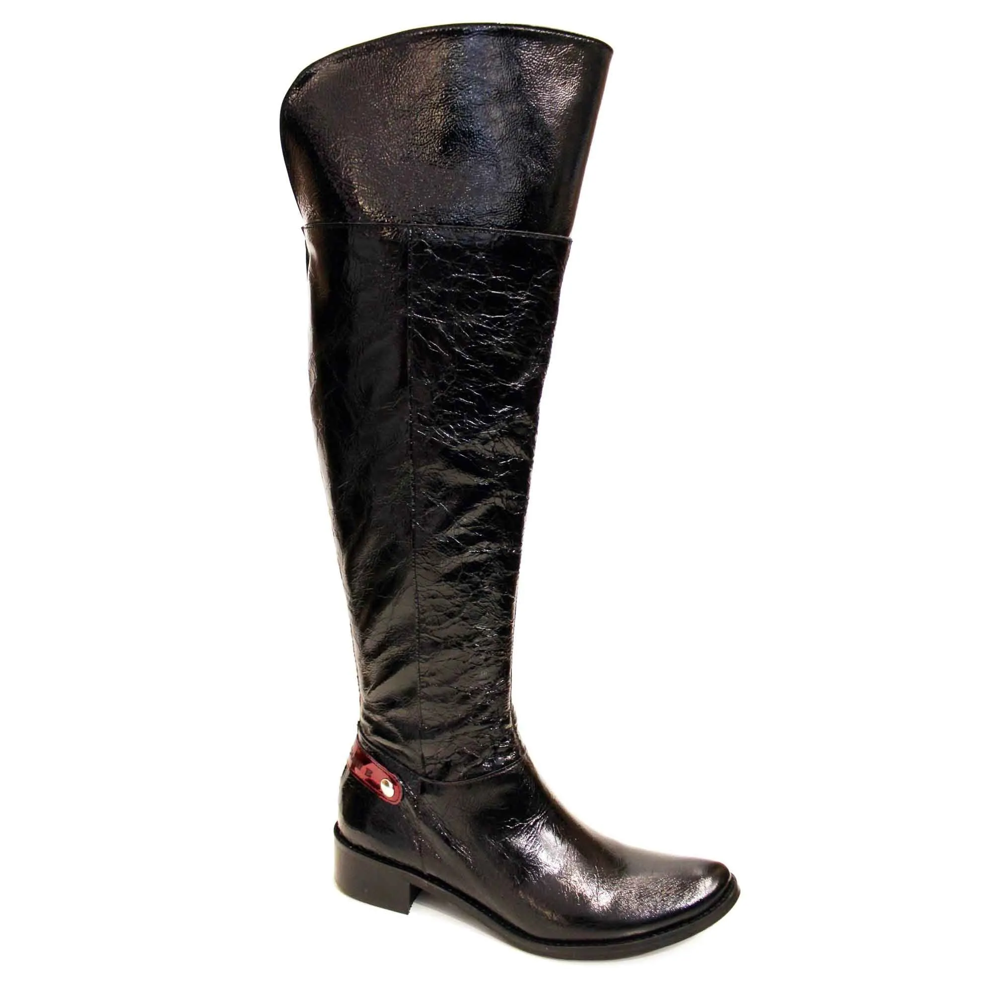 St Germaine - Black Patent leather flat boot