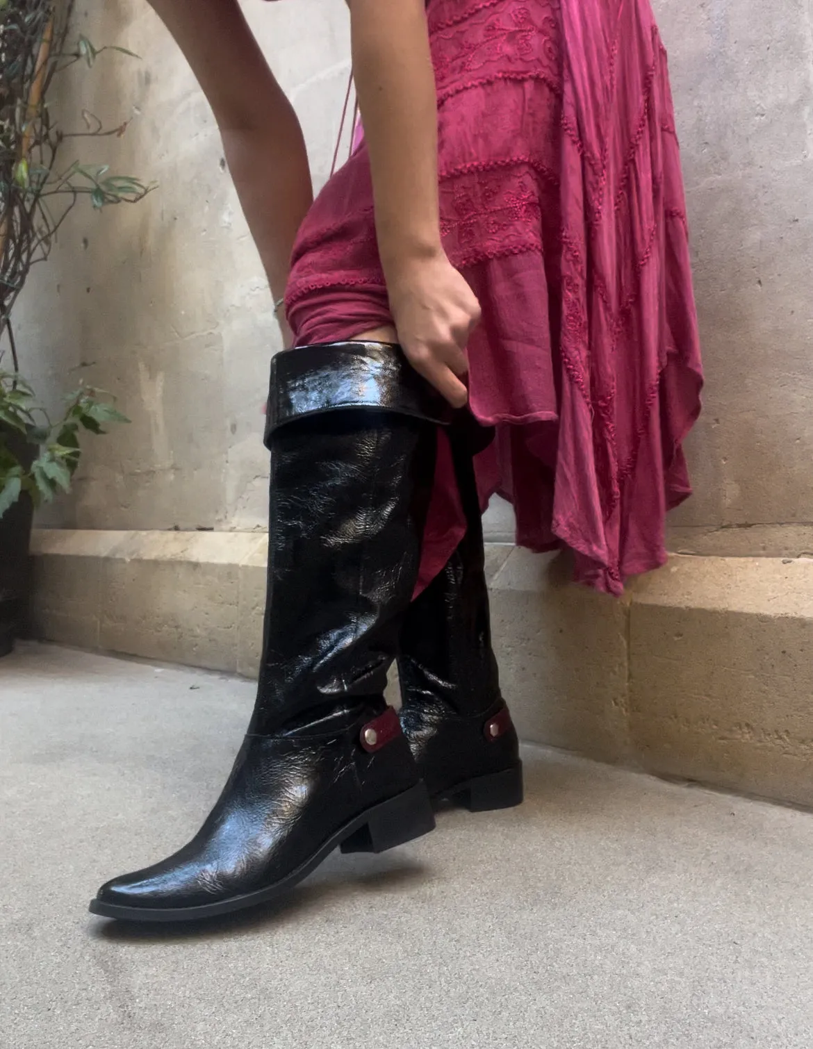 St Germaine - Black Patent leather flat boot