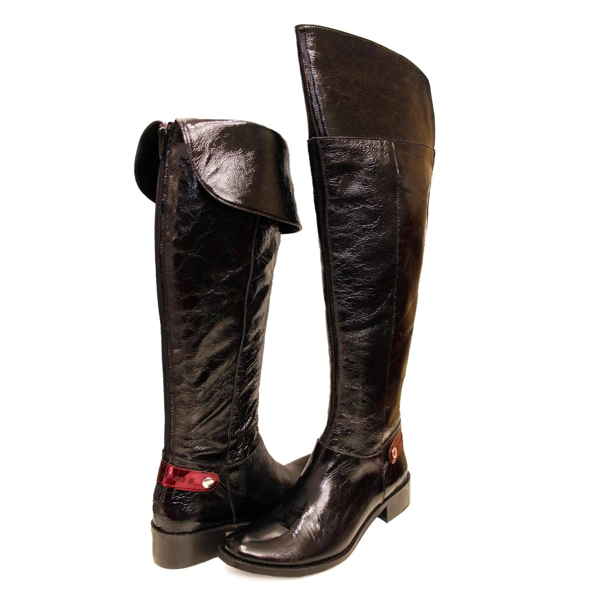 St Germaine - Black Patent leather flat boot