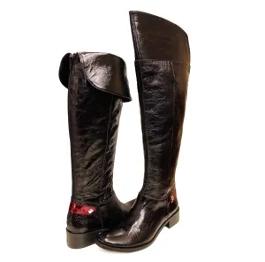 St Germaine - Black Patent leather flat boot