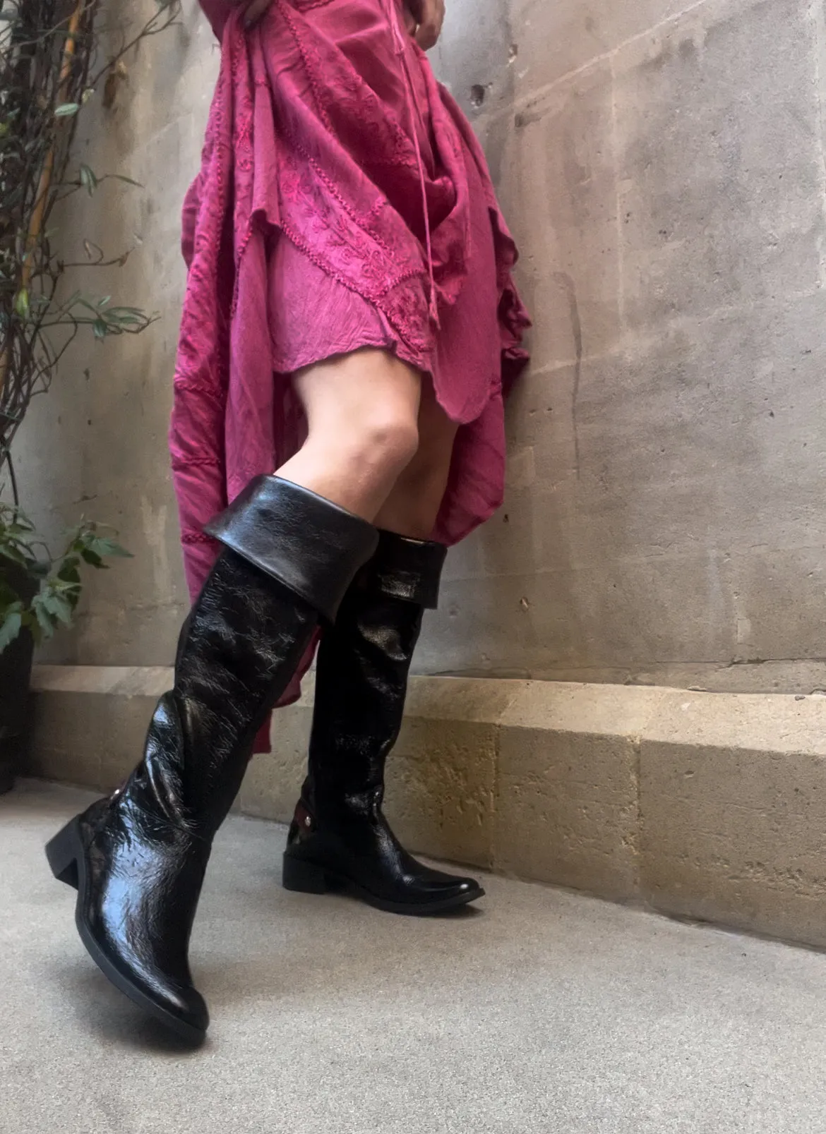 St Germaine - Black Patent leather flat boot