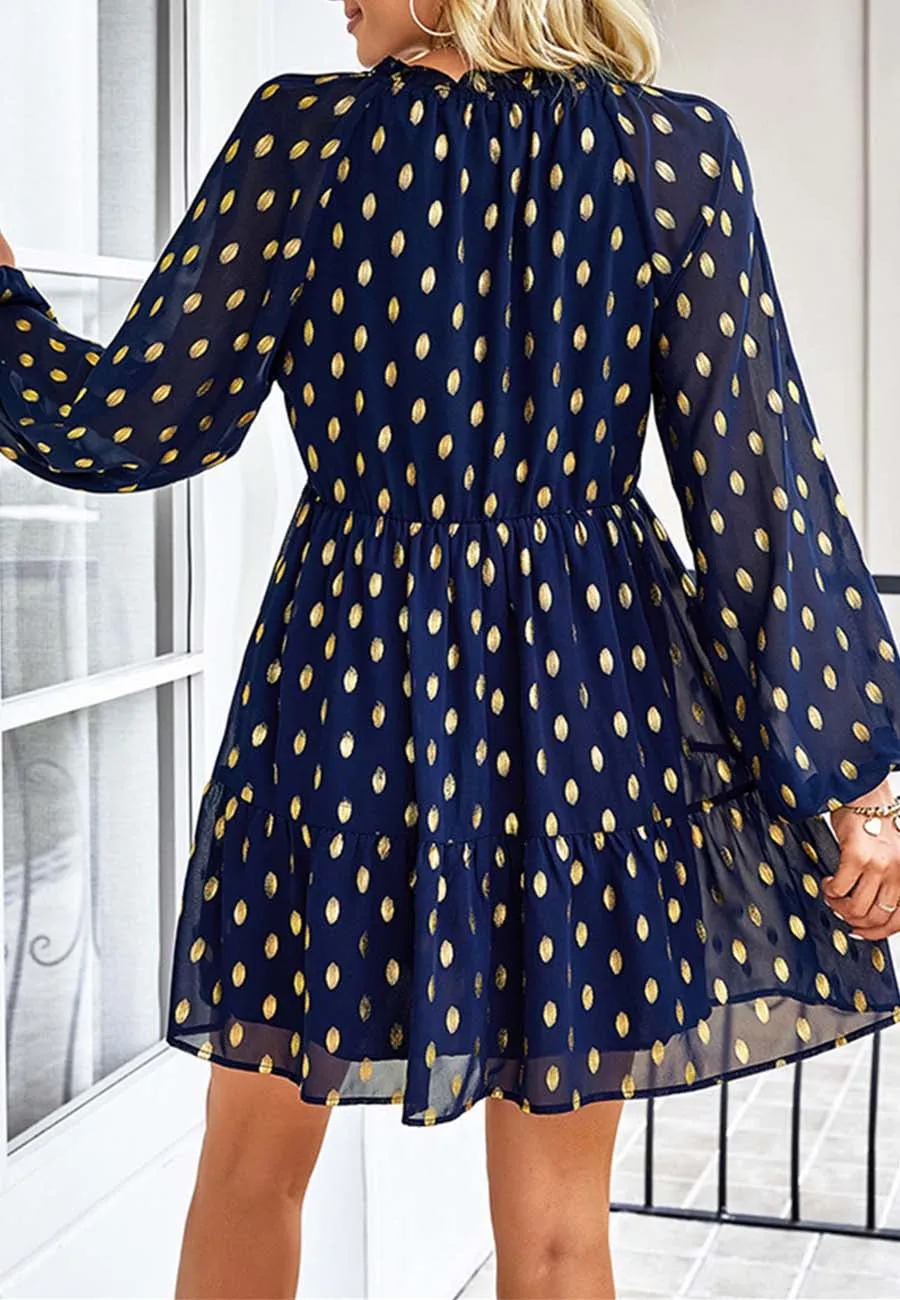 Tie Neck Spotted Dress