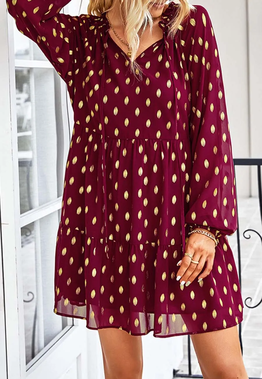 Tie Neck Spotted Dress