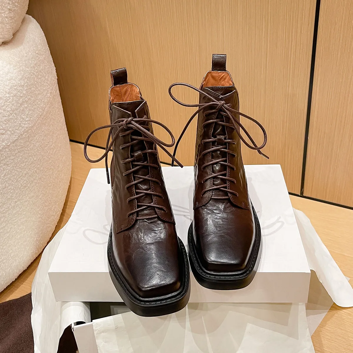 TinaCus Women's Genuine Leather Handmade Lace Up Ankle Boots