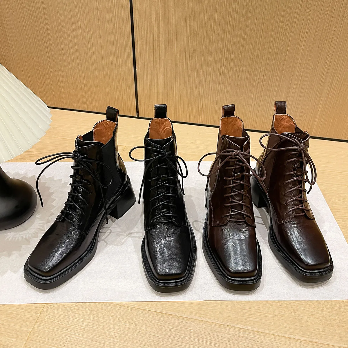 TinaCus Women's Genuine Leather Handmade Lace Up Ankle Boots