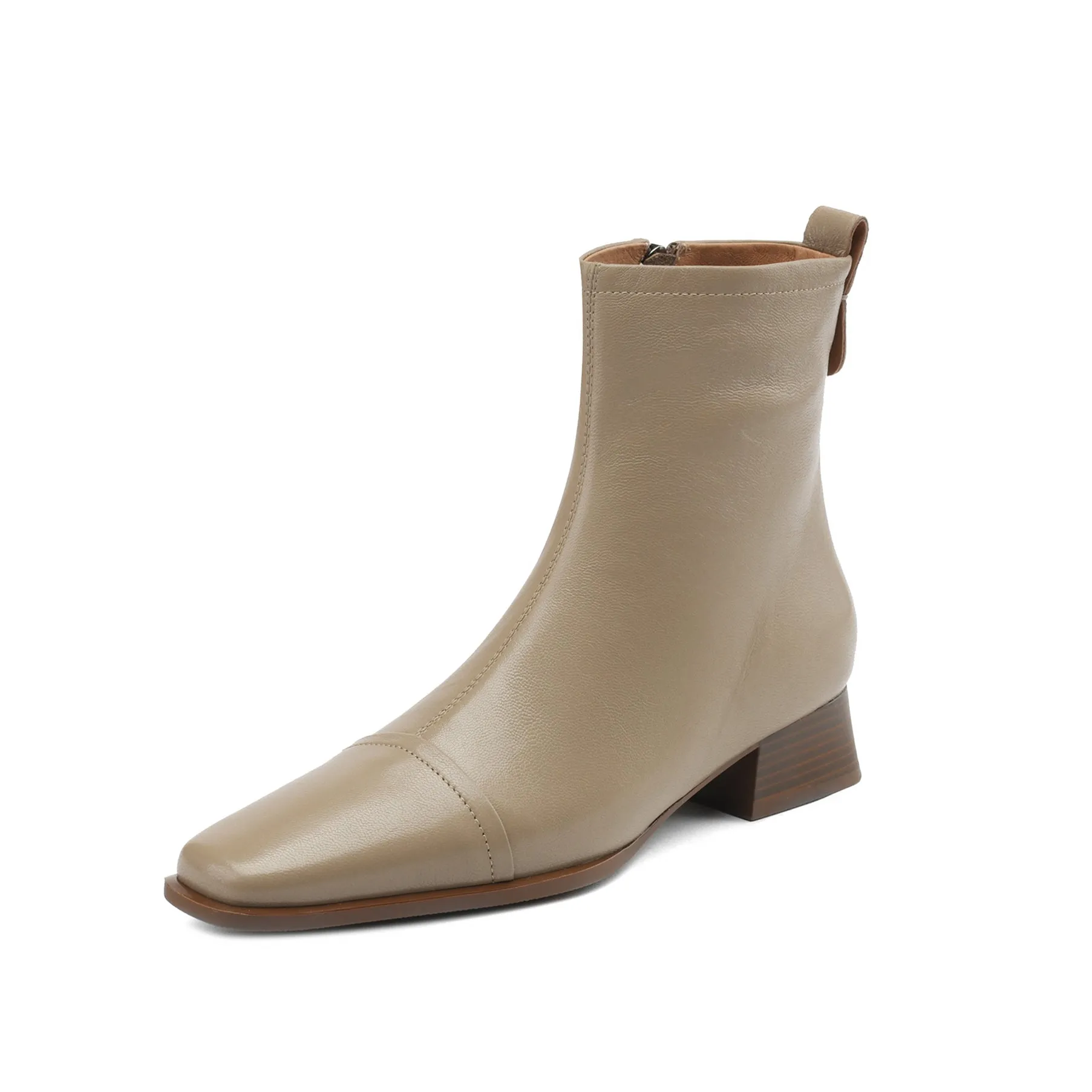 TinaCus Women's Handmade Genuine Leather Block Heel Side Zip Up Square Toe Ankle Boots