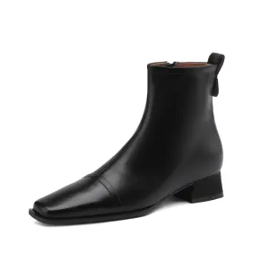TinaCus Women's Handmade Genuine Leather Block Heel Side Zip Up Square Toe Ankle Boots