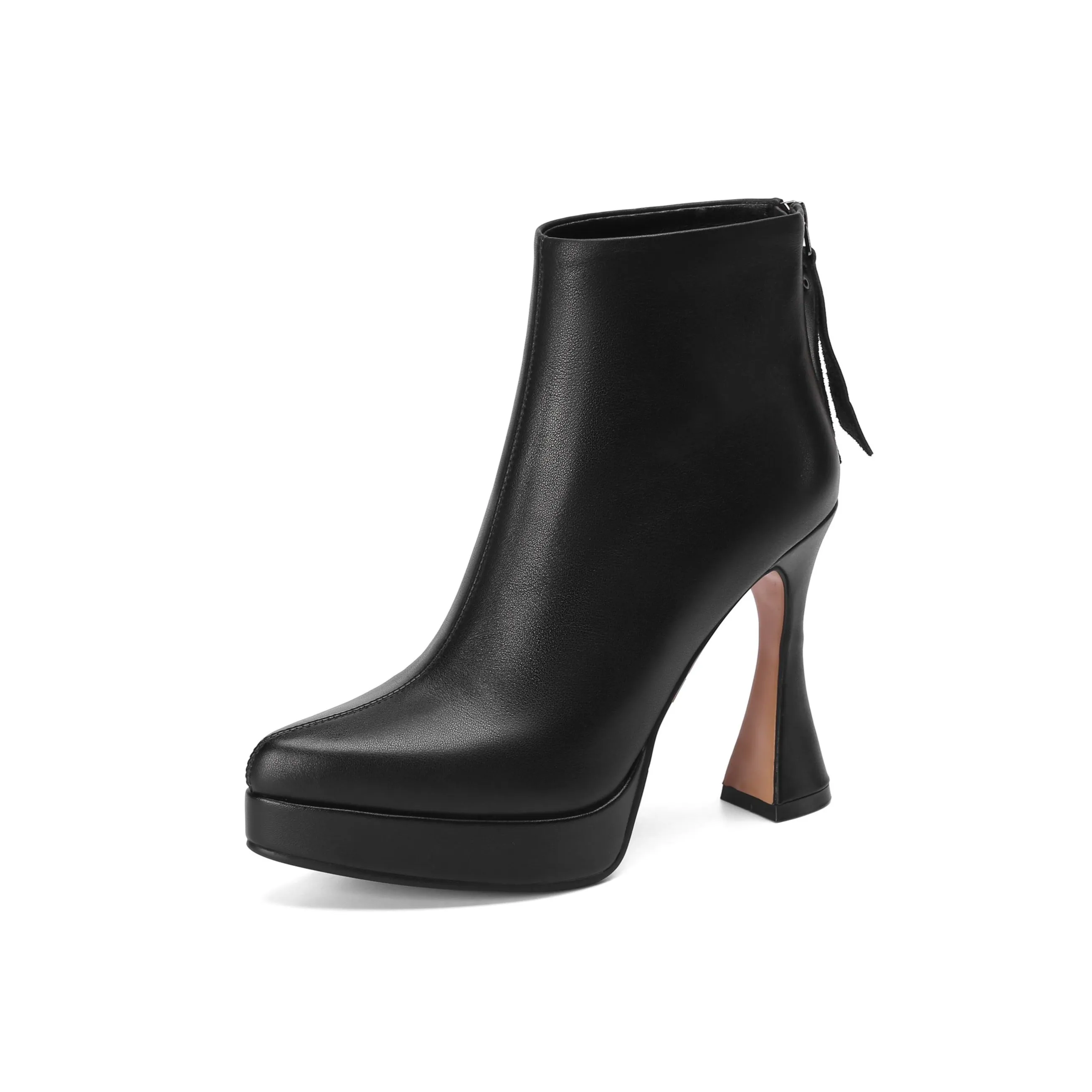 TinaCus Women's Pointed Toe Genuine Leather Handmade Back Zipper High Spool Heels Ankle Boots with Platform