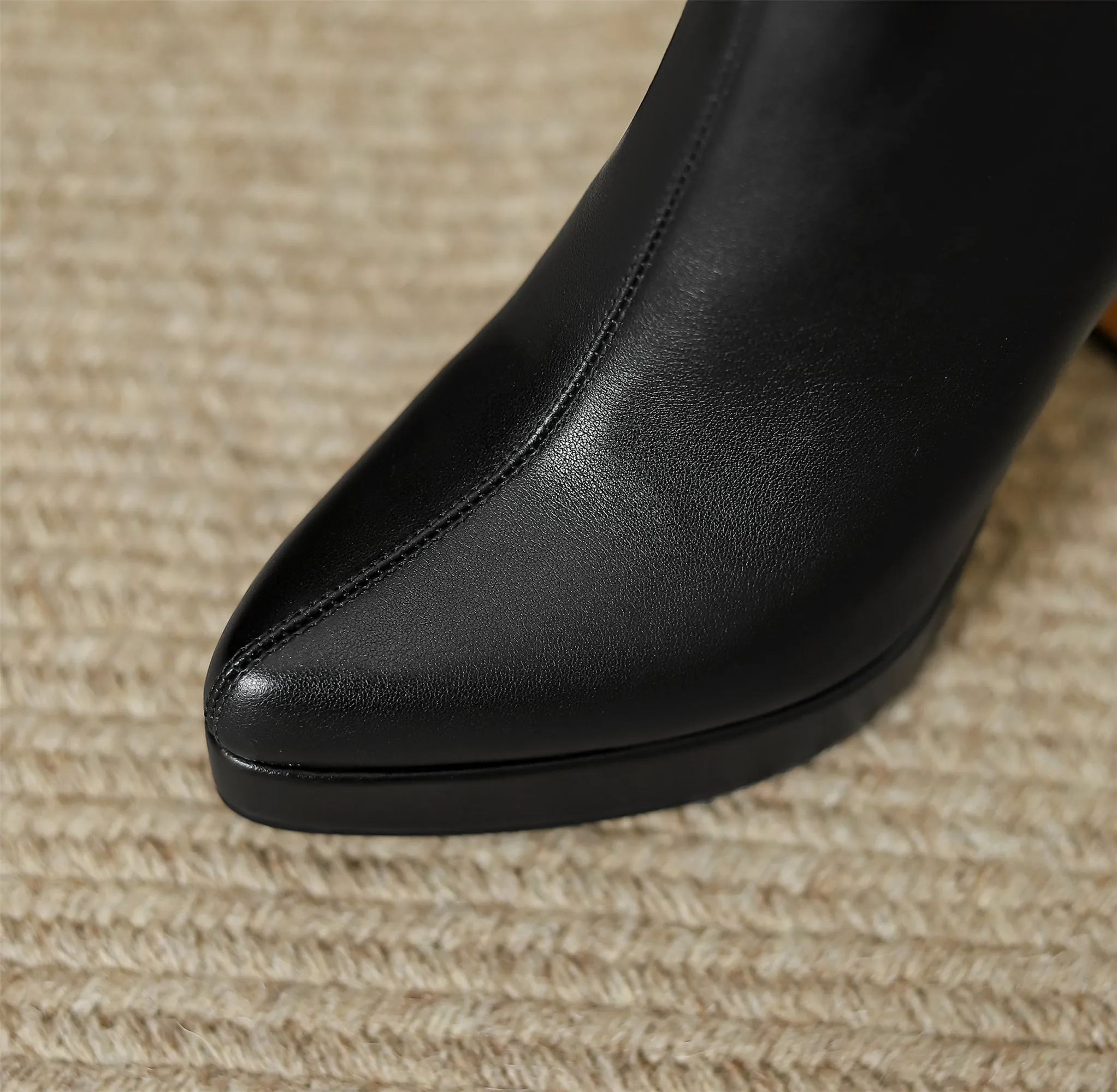 TinaCus Women's Pointed Toe Genuine Leather Handmade Back Zipper High Spool Heels Ankle Boots with Platform