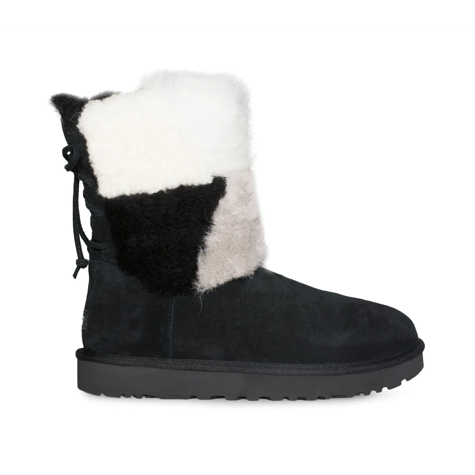 UGG Classic Short Patchwork Fluff Black Boots - Women's