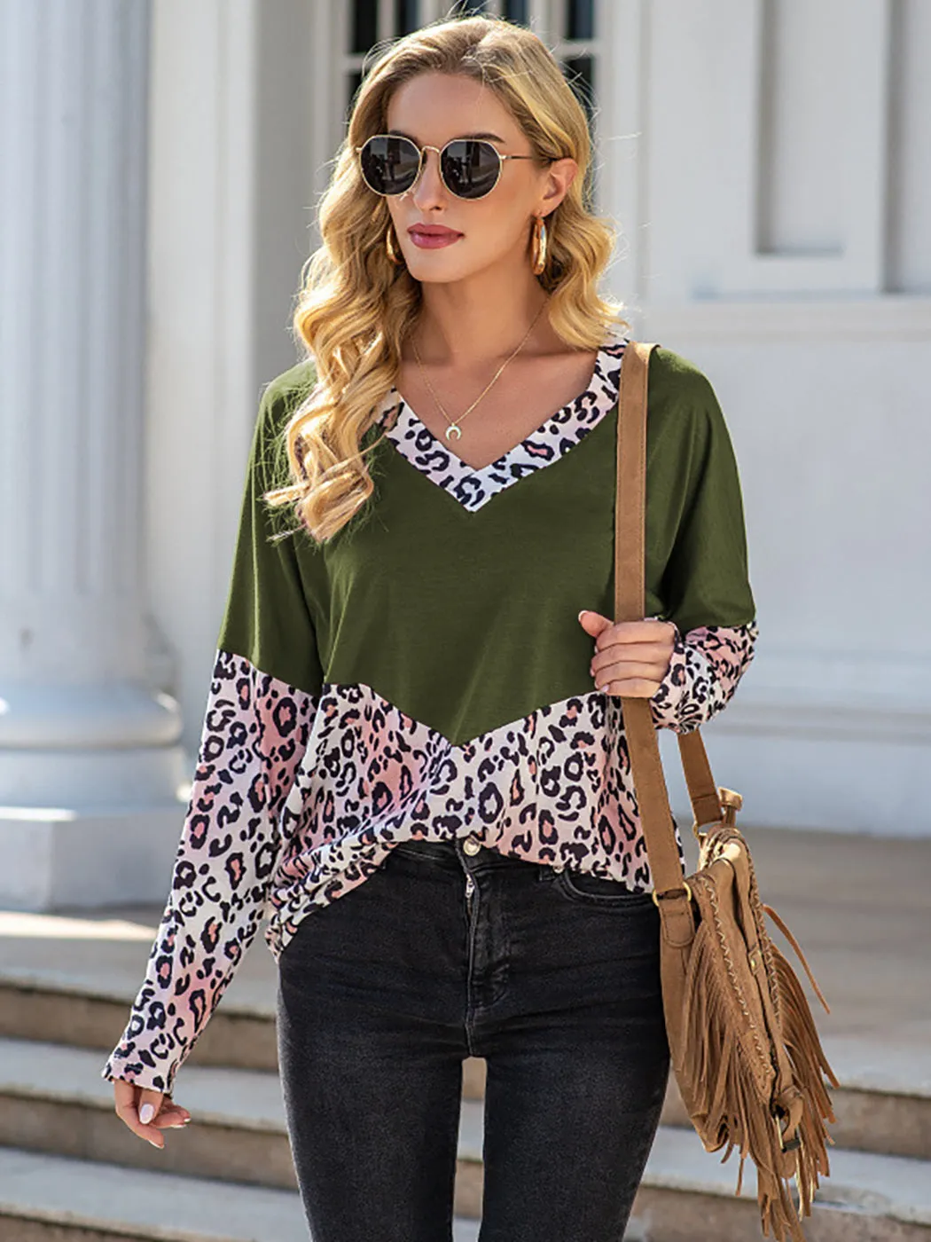 V Neck Color Block Tee