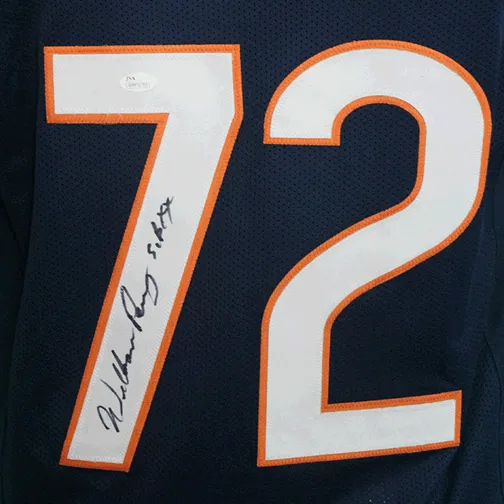 William "Refrigerator" Perry Autographed Inscribed SB XX Pro Style Football Jersey Blue (JSA)