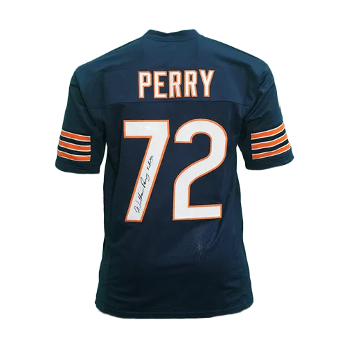 William "Refrigerator" Perry Autographed Inscribed SB XX Pro Style Football Jersey Blue (JSA)
