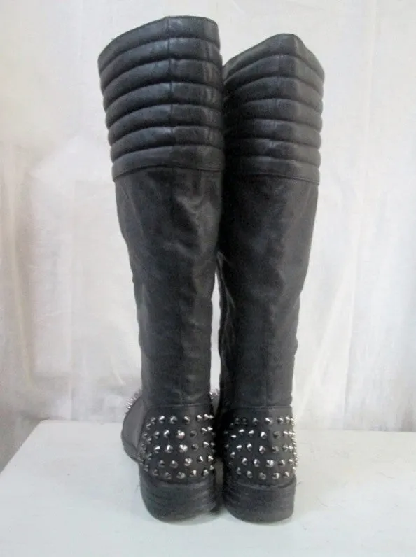 Womens DOLLHOUSE Vegan Cyberpunk Stud Chain SPIKE Combat BOOT 7.5 BLACK
