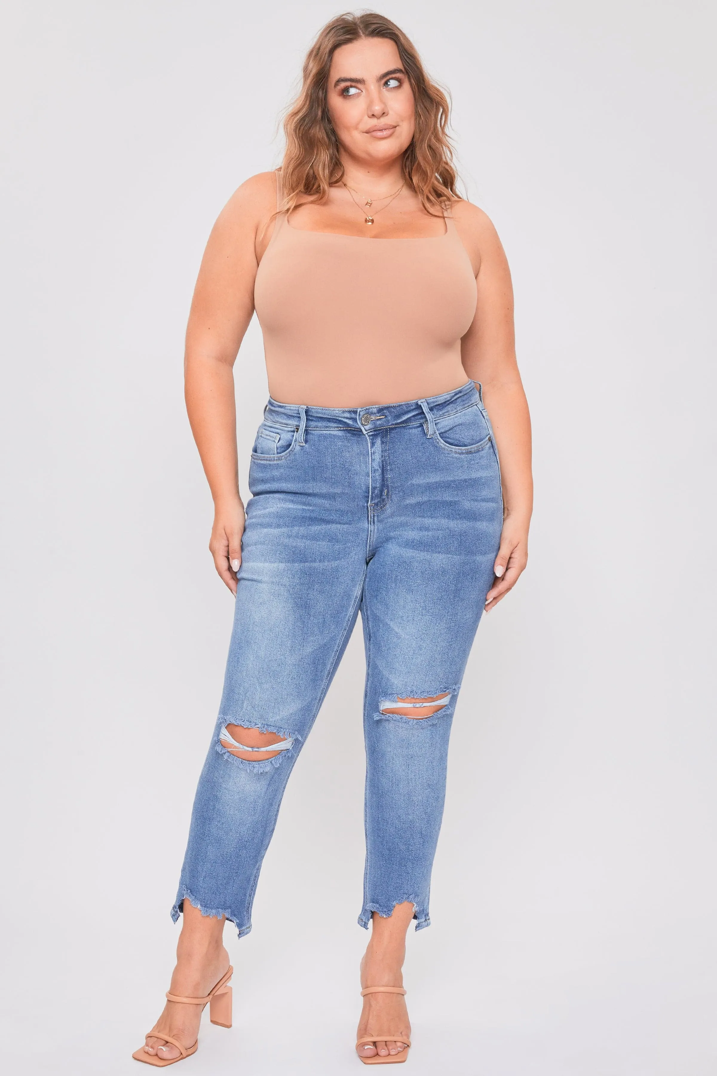 Women's Plus Dream Slim Straight Ankle Jeans With Hem Destruction