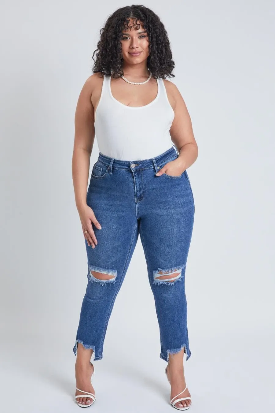 Women's Plus Dream Slim Straight Ankle Jeans With Hem Destruction