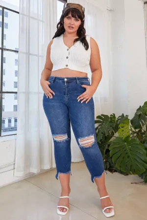 Women's Plus Dream Slim Straight Ankle Jeans With Hem Destruction