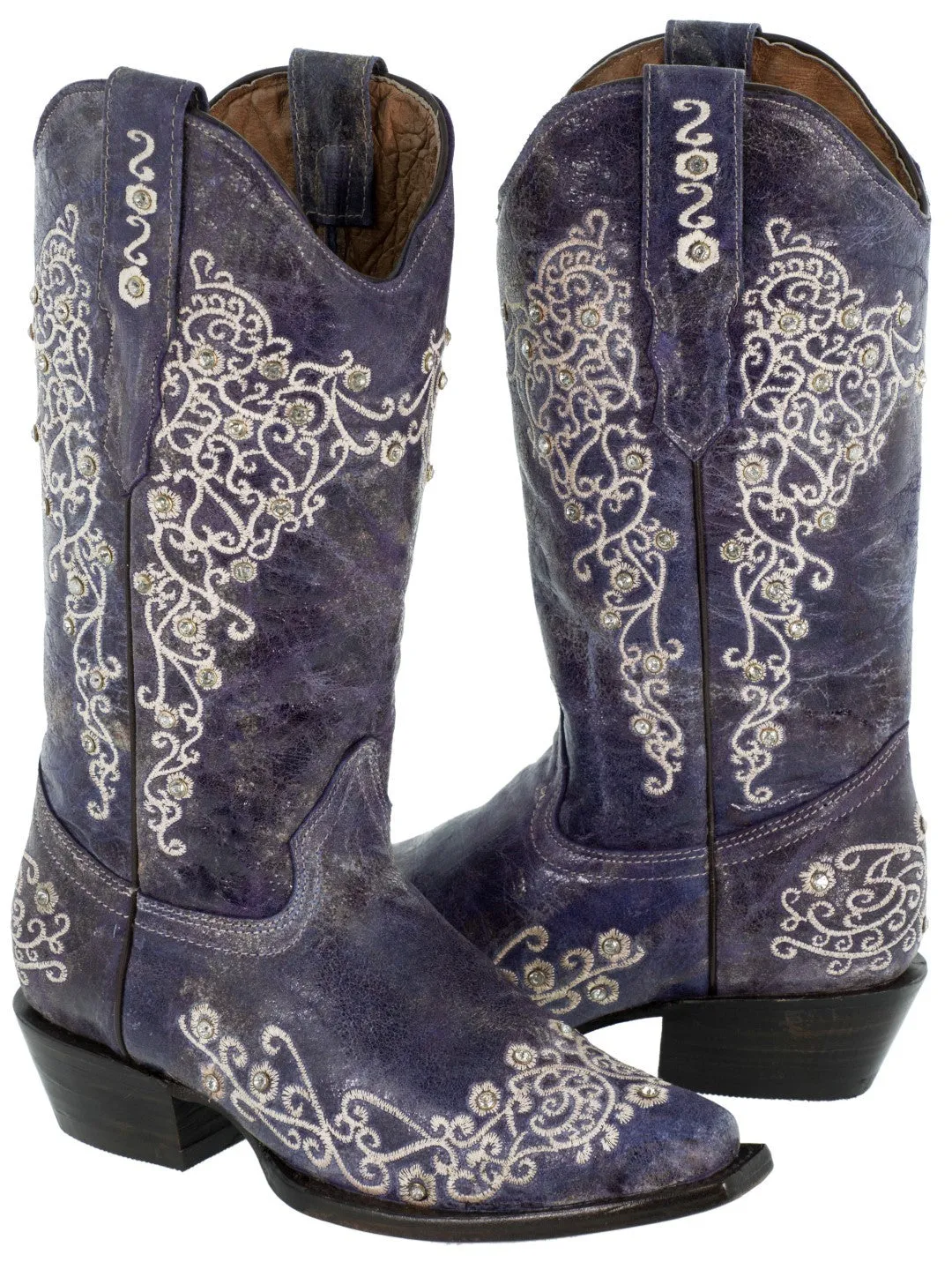 Womens Stella Purple Leather Western Boots - Snip Toe