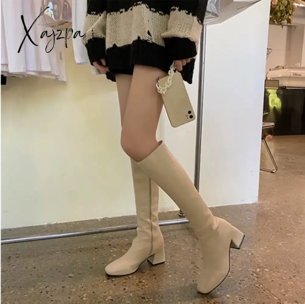 Xajzpa - Boots Flat Platform Boots-women Women's Rubber Shoes Rain Sexy Thigh High Heels High Sexy Luxury Designer Round Toe Booties