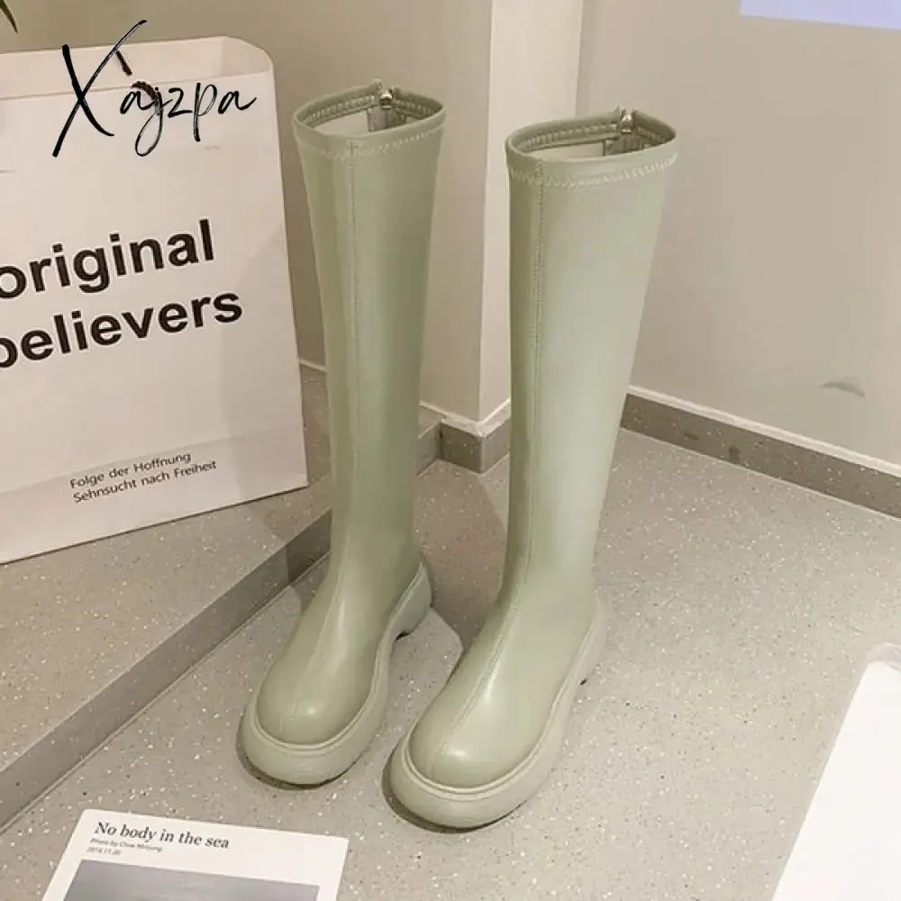 Xajzpa - Boots Flat Platform Boots-women Women's Rubber Shoes Rain Sexy Thigh High Heels High Sexy Luxury Designer Round Toe Booties