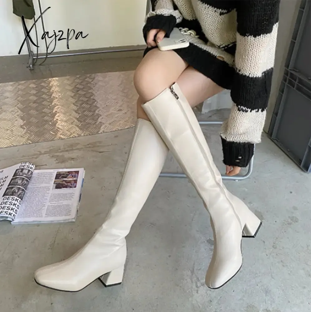 Xajzpa - Boots Flat Platform Boots-women Women's Rubber Shoes Rain Sexy Thigh High Heels High Sexy Luxury Designer Round Toe Booties