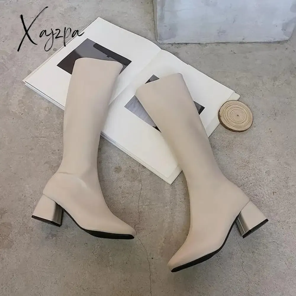 Xajzpa - Boots Flat Platform Boots-women Women's Rubber Shoes Rain Sexy Thigh High Heels High Sexy Luxury Designer Round Toe Booties