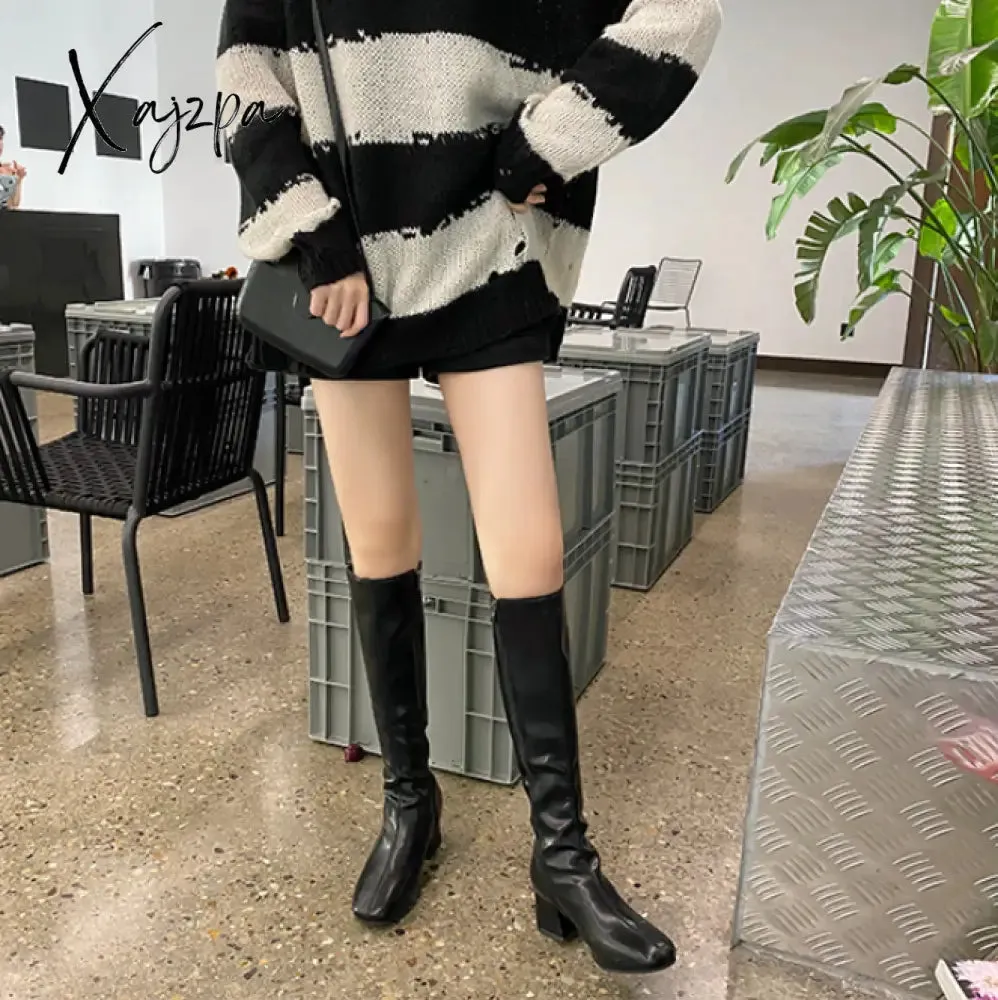 Xajzpa - Boots Flat Platform Boots-women Women's Rubber Shoes Rain Sexy Thigh High Heels High Sexy Luxury Designer Round Toe Booties