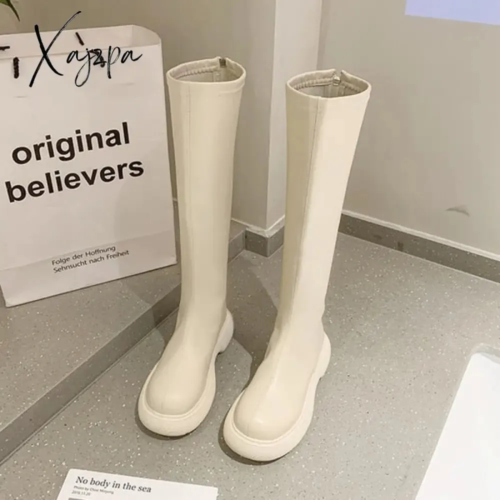 Xajzpa - Boots Flat Platform Boots-women Women's Rubber Shoes Rain Sexy Thigh High Heels High Sexy Luxury Designer Round Toe Booties