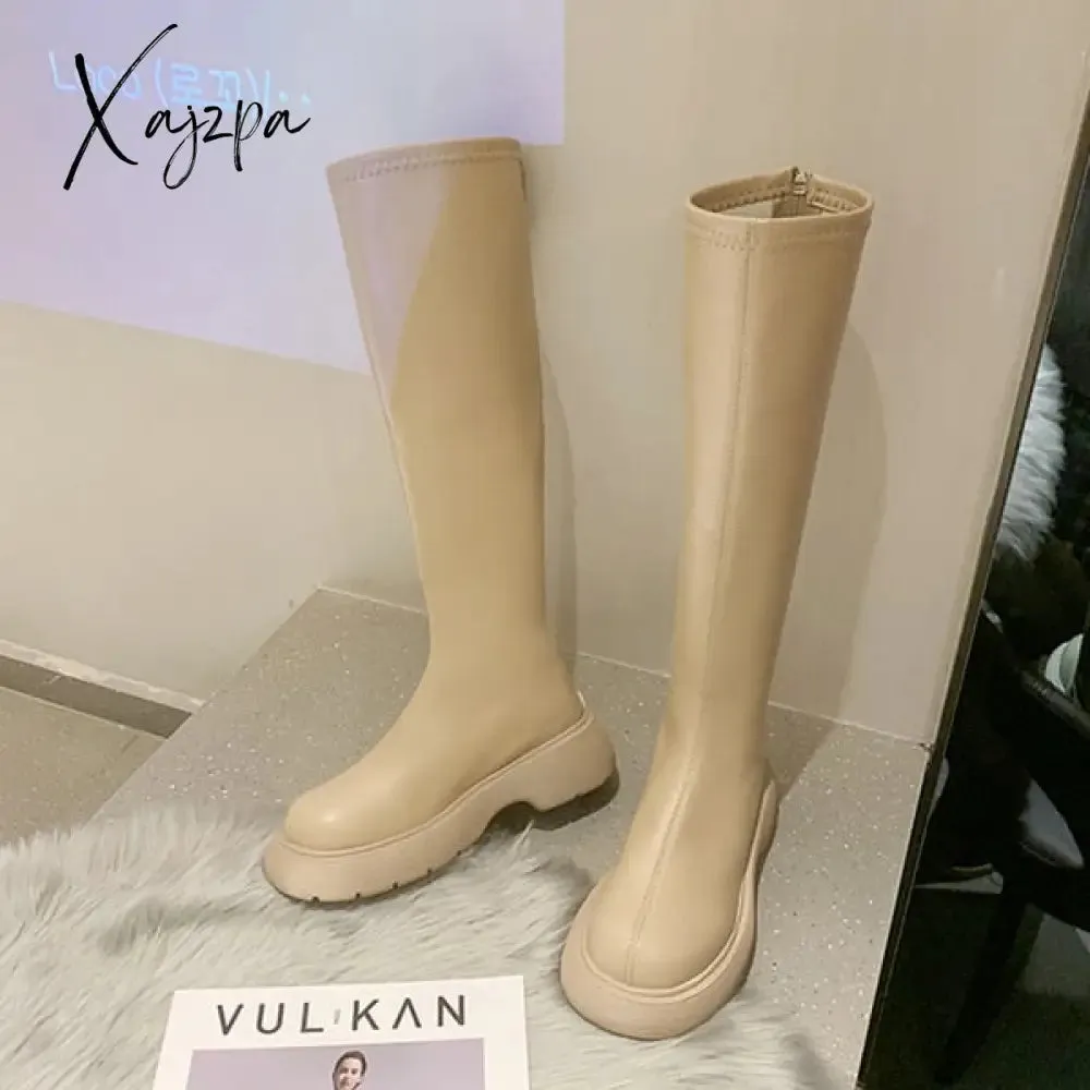 Xajzpa - Boots Flat Platform Boots-women Women's Rubber Shoes Rain Sexy Thigh High Heels High Sexy Luxury Designer Round Toe Booties