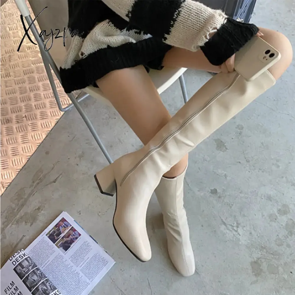 Xajzpa - Boots Flat Platform Boots-women Women's Rubber Shoes Rain Sexy Thigh High Heels High Sexy Luxury Designer Round Toe Booties