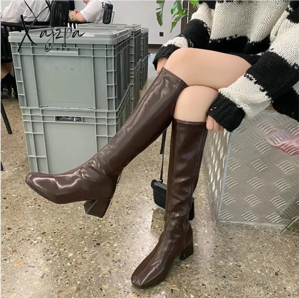 Xajzpa - Boots Flat Platform Boots-women Women's Rubber Shoes Rain Sexy Thigh High Heels High Sexy Luxury Designer Round Toe Booties