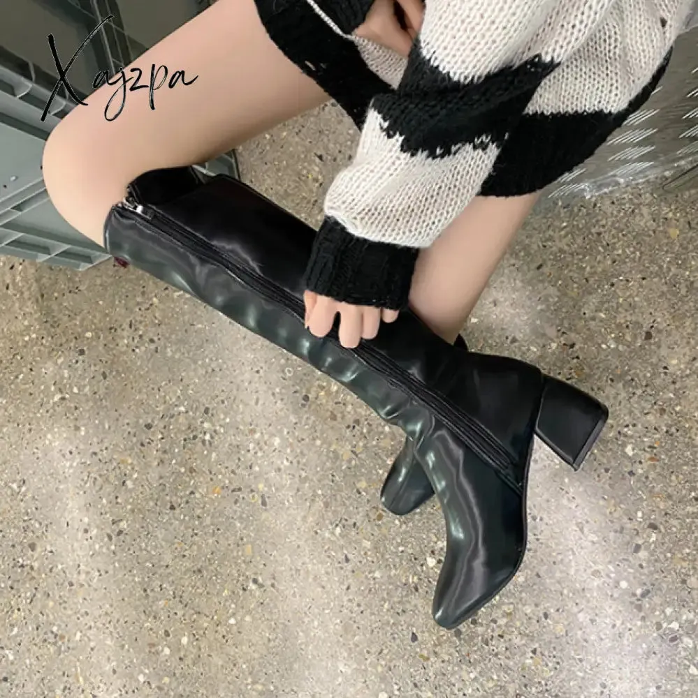 Xajzpa - Boots Flat Platform Boots-women Women's Rubber Shoes Rain Sexy Thigh High Heels High Sexy Luxury Designer Round Toe Booties